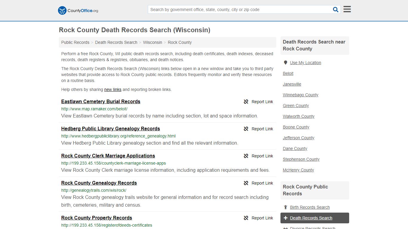 Death Records Search - Rock County, WI (Death Certificates ...
